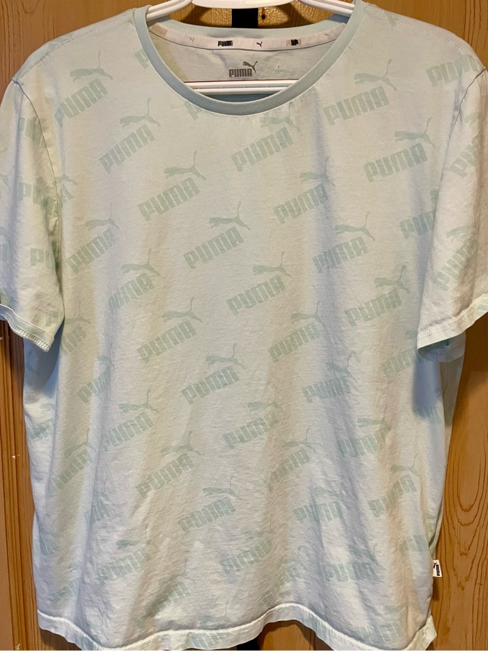 PUMA Mint Green All-Over Logo Print Short Sleeve T-Shirt